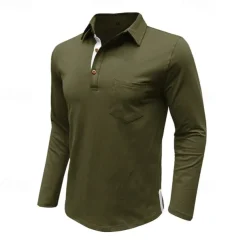 100% Cotton Men's Polo Shirt Golf Polo Formal Work Classic Long Sleeve Color Block Button Summer Spring & Fall Army Green Dark Grey Black Burgundy Navy Blue Polo Shirt