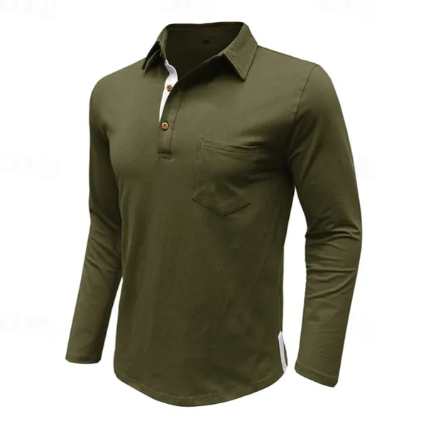 100% Cotton Men's Polo Shirt Golf Polo Formal Work Classic Long Sleeve Color Block Button Summer Spring & Fall Army Green Dark Grey Black Burgundy Navy Blue Polo Shirt