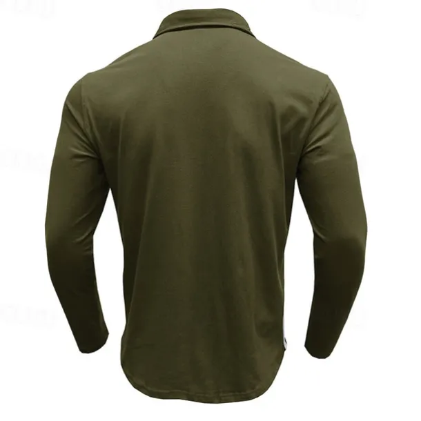 100% Cotton Men's Polo Shirt Golf Polo Formal Work Classic Long Sleeve Color Block Button Summer Spring & Fall Army Green Dark Grey Black Burgundy Navy Blue Polo Shirt