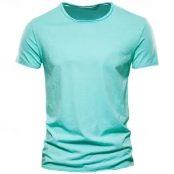 100% Cotton Men's T-shirt Fashion Cut Design Soild Tops Tees Short Sleeve Summer T Shirt For Men
