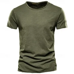 100% Cotton Men's T-shirt Fashion Cut Design Soild Tops Tees Short Sleeve Summer T Shirt For Men