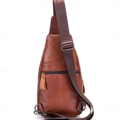 2023 cowhide Leather Casual Fashion Crossbody Chest Bag men's leather bag USB Charging Travel Shoulder Bag Daypack Male