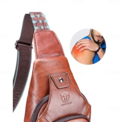 2023 cowhide Leather Casual Fashion Crossbody Chest Bag men's leather bag USB Charging Travel Shoulder Bag Daypack Male