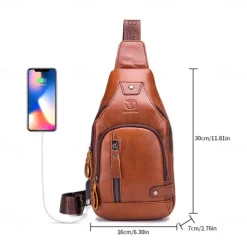 2023 cowhide Leather Casual Fashion Crossbody Chest Bag men's leather bag USB Charging Travel Shoulder Bag Daypack Male