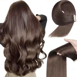 2# Dark Brown Remy Human Hair Tape In Extensions Seamless Straight Hair 18Inch 50G 20Pcs