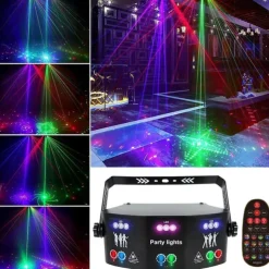 15 Eyes RGB Dj Disco Party Light Indoor Strobe Stage Lighting Effect LED Projector by DMX512 Control and Sound Activated Ravelight for Home Birthday Parties Karaoke KTV