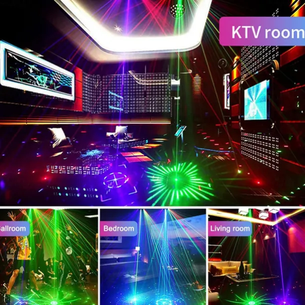 15 Eyes RGB Dj Disco Party Light Indoor Strobe Stage Lighting Effect LED Projector by DMX512 Control and Sound Activated Ravelight for Home Birthday Parties Karaoke KTV
