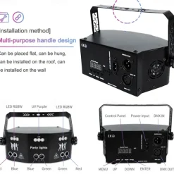 15 Eyes RGB Dj Disco Party Light Indoor Strobe Stage Lighting Effect LED Projector by DMX512 Control and Sound Activated Ravelight for Home Birthday Parties Karaoke KTV