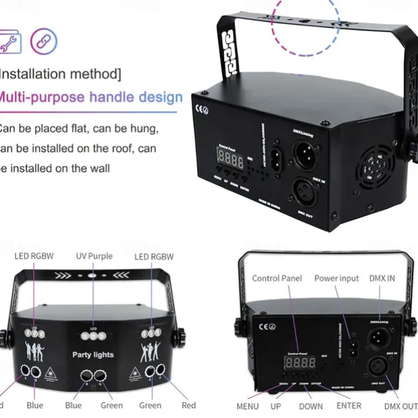 15 Eyes RGB Dj Disco Party Light Indoor Strobe Stage Lighting Effect LED Projector by DMX512 Control and Sound Activated Ravelight for Home Birthday Parties Karaoke KTV