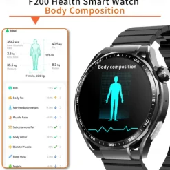 696 F200 Smart Watch 1.55 inch Smart Band Fitness Bracelet Bluetooth Pedometer Call Reminder Sleep Tracker Compatible with Samsung Men Hands-Free Calls Message Reminder IP 67 46mm Watch Case