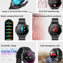 696 F210 Smart Watch 1.55 inch Smart Band Fitness Bracelet Bluetooth ECG+PPG Pedometer Call Reminder Compatible with Android iOS Men Hands-Free Calls Message Reminder IPX-0 48mm Watch Case