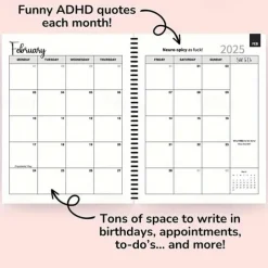 2025 Funny ADHD Weekly & Monthly Planner Adult Time Management Humor for Focus & Organization