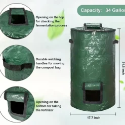 34 Gallon Compost Bin Bag, With Sunroof, Zippered Lid And Handle, Reusable Yard Garbage Bag, Yard Garbage Bag, Lawn Bag, Heavy-duty Garden Bag, Compost Bag, Garbage Bin, Outdoor Container