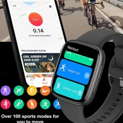 696 GTX20 Smart Watch 1.85 inch Smartwatch Fitness Running Watch Bluetooth Pedometer Call Reminder Sleep Tracker Compatible with Android iOS Women Men Hands-Free Calls Message Reminder IP 67 38mm