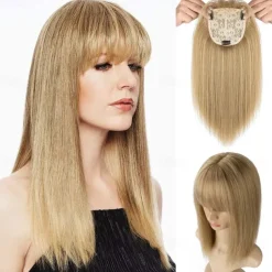 14 Hair Topper with Bangs Top Hairpieces Clip in Hair Extensions Straight Wiglet for Women with Thinning Hair
