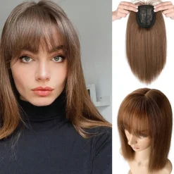 14 Hair Topper with Bangs Top Hairpieces Clip in Hair Extensions Straight Wiglet for Women with Thinning Hair