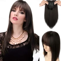 14 Hair Topper with Bangs Top Hairpieces Clip in Hair Extensions Straight Wiglet for Women with Thinning Hair