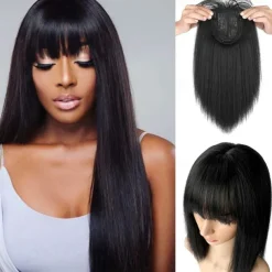 14 Hair Topper with Bangs Top Hairpieces Clip in Hair Extensions Straight Wiglet for Women with Thinning Hair