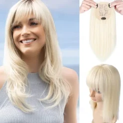 14 Hair Topper with Bangs Top Hairpieces Clip in Hair Extensions Straight Wiglet for Women with Thinning Hair