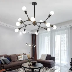 12 Heads 90cm Chandelier Sputnik Light Nordic Gold Black Painted Finishes Cluster Design Metal Ceiling Light for Living Room Bulb not Included 60W