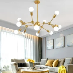 12 Heads 90cm Chandelier Sputnik Light Nordic Gold Black Painted Finishes Cluster Design Metal Ceiling Light for Living Room Bulb not Included 60W