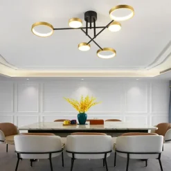 6/8 Heads LED Ceiling Light Modern Black Gold Nordic Circle Sputnik Design Metal Painted Finishes 110-120V 220-240V
