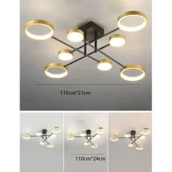 6/8 Heads LED Ceiling Light Modern Black Gold Nordic Circle Sputnik Design Metal Painted Finishes 110-120V 220-240V