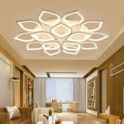6/8/12/15 Heads LED Ceiling Light Lotus Design Ceiling Lamp Modern Artistic Metal Acrylic Style Stepless Dimming Bedroom Painted Finish Lights 110-240V ONLY DIMMABLE WITH REMOTE CONTROL Flower Design