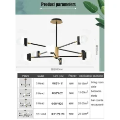 3/6/8/12 Heads LED Pendant Light Chandelier Modern Nordic Style Design Chandelier Layered Modern Art Style DIY Adjustable Rotary Ceiling Chandelier AC220-240V