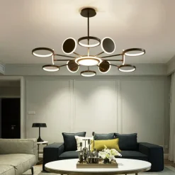 6/8/12 Heads LED Pendant Light Chandelier Modern Black Gold Circle Adjustable Design Metal Artistic Style Hollow Out Painted Finishes Contemporary Nordic Style 110-120V 220-240V