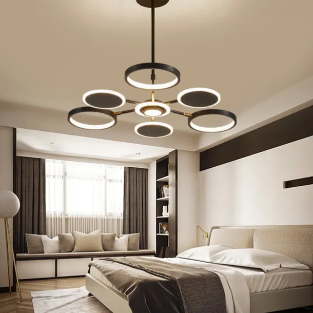 6/8/12 Heads LED Pendant Light Chandelier Modern Black Gold Circle Adjustable Design Metal Artistic Style Hollow Out Painted Finishes Contemporary Nordic Style 110-120V 220-240V
