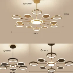 6/8/12 Heads LED Pendant Light Chandelier Modern Black Gold Circle Adjustable Design Metal Artistic Style Hollow Out Painted Finishes Contemporary Nordic Style 110-120V 220-240V