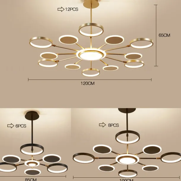 6/8/12 Heads LED Pendant Light Chandelier Modern Black Gold Circle Adjustable Design Metal Artistic Style Hollow Out Painted Finishes Contemporary Nordic Style 110-120V 220-240V