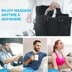 4 Heads Smart Electric Pulse Neck Massager With Heat Cordless & Portable Cervical Vertebra Relaxing Pain Kneading Massage Machine 10 Modes 16 Levels TENS & Dual Motor Vibration