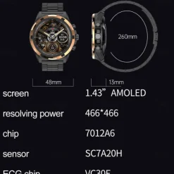 696 HK98 Smart Watch Fitness Tracker ECG PPG Bluetooth Call Reminder Android iOS IP67 48mm 1.43