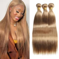 #27 Honey Blonde Human Hair Extensions Remy Hair Weave Pre-Colored Brazilian #27 Straight Bundles Hair Weaving 3PCS