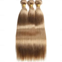 #27 Honey Blonde Human Hair Extensions Remy Hair Weave Pre-Colored Brazilian #27 Straight Bundles Hair Weaving 3PCS