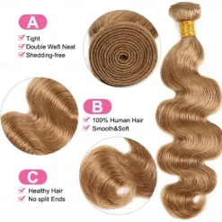 #27 Honey Blonde Human Hair Extensions #27 Body Wave 1 Bundles Hair Weaving