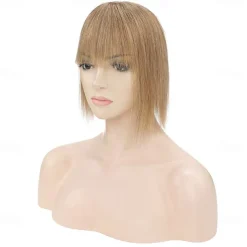 100% Human Hair Extensions 120% Density Silk Base Top Hairpiece Clip In On Hair Topper With Bangs For Women Hand-made Top Hair Piece Middle Part With Thinning Hair #27 Dark Blonde