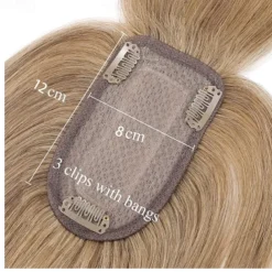 100% Human Hair Extensions 120% Density Silk Base Top Hairpiece Clip In On Hair Topper With Bangs For Women Hand-made Top Hair Piece Middle Part With Thinning Hair #27 Dark Blonde
