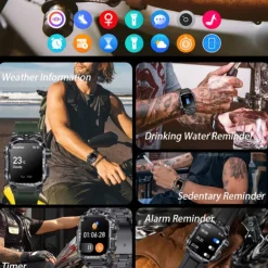 696 i121 Smart Watch 2.01 inch Smart Band Fitness Bracelet Bluetooth Pedometer Call Reminder Sleep Tracker Compatible with Android iOS Men Hands-Free Calls Message Reminder IPX-0 46mm Watch Case