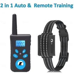 2 In 1 Automatic Anti Bark & Remote Training Collar Electric 3 Modes Beep Vibration Shock Waterproof Rechargeable Pet Behaviour Obedience Training