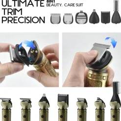 8 in 1 Beard Trimmer for Men Zero Gapped Trimmer Grooming Kit Men Razors for Shaving Face Mustache, Body Nose Hair Trimmer Cordless with Stand