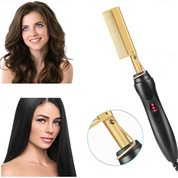 2 in 1 Hot Comb Hair Straightener Flat Irons Straightening Wet Dry Dual Use Brush Electric Heating Comb Hair Straight Styler Hair Curler