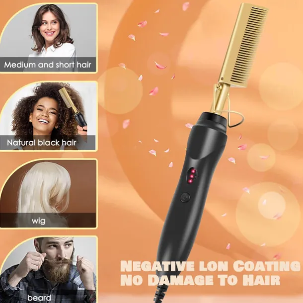 2 in 1 Hot Comb Hair Straightener Flat Irons Straightening Wet Dry Dual Use Brush Electric Heating Comb Hair Straight Styler Hair Curler