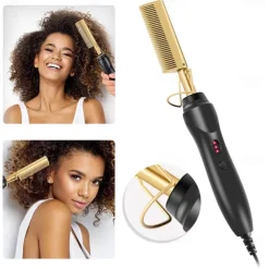 2 in 1 Hot Comb Hair Straightener Flat Irons Straightening Wet Dry Dual Use Brush Electric Heating Comb Hair Straight Styler Hair Curler
