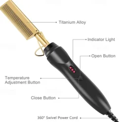 2 in 1 Hot Comb Hair Straightener Flat Irons Straightening Wet Dry Dual Use Brush Electric Heating Comb Hair Straight Styler Hair Curler