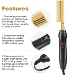 2 in 1 Hot Comb Hair Straightener Flat Irons Straightening Wet Dry Dual Use Brush Electric Heating Comb Hair Straight Styler Hair Curler