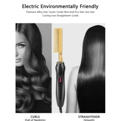 2 in 1 Hot Comb Hair Straightener Flat Irons Straightening Wet Dry Dual Use Brush Electric Heating Comb Hair Straight Styler Hair Curler
