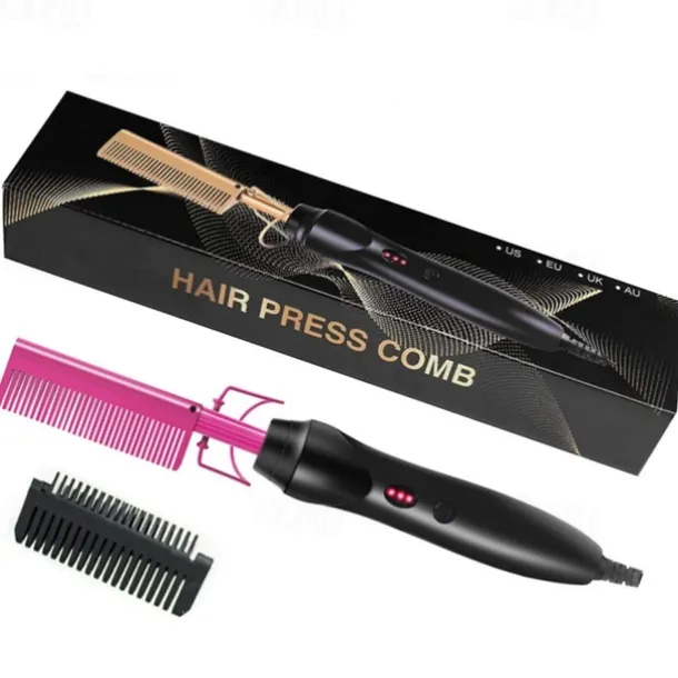 2 in 1 Hot Comb Hair Straightener Flat Irons Straightening Wet Dry Dual Use Brush Electric Heating Comb Hair Straight Styler Hair Curler